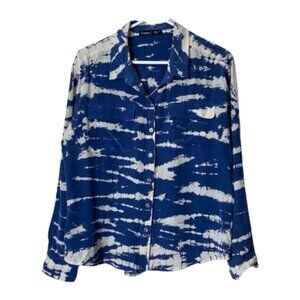 Gypsy 05 blue ivory tie dye 100% silk button up shirt womens S